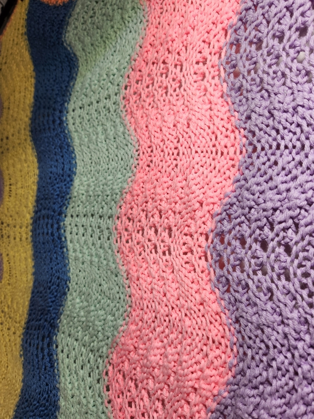 Handmade Crochet Knit Blanket Pastel Rainbow Ripple Throw Nursery Grannycore 45" - Picture 6 of 10
